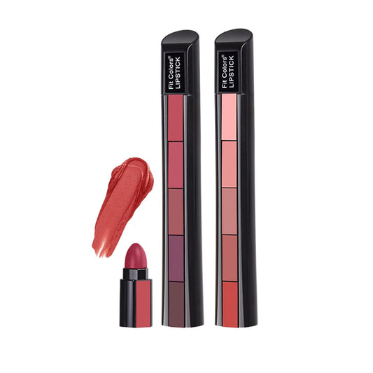 5 in 1 Matte Lipstick,Multicolor Combination Lipsticks Velvety High Pigment Lip Makeup Non-Marking Lip Gloss Moisturizing Long Lasting Lips Cosmetics Makeup(2Pcs)
